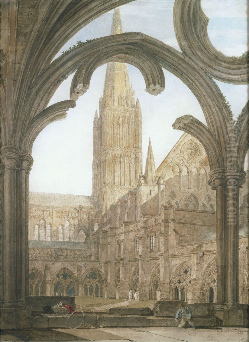 South view of Salisbury Cathedral from the Cloisters Oil Painting by J. M. W. Turner