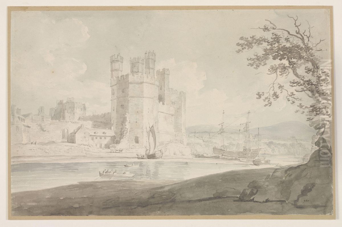 Caernarfon Castle view from the river-side Oil Painting by J. M. W. Turner