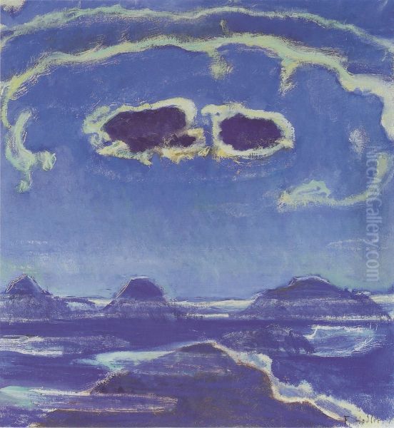 Eiger, Monch und Jungfrau im Mondschein Oil Painting by Ferdinand Hodler