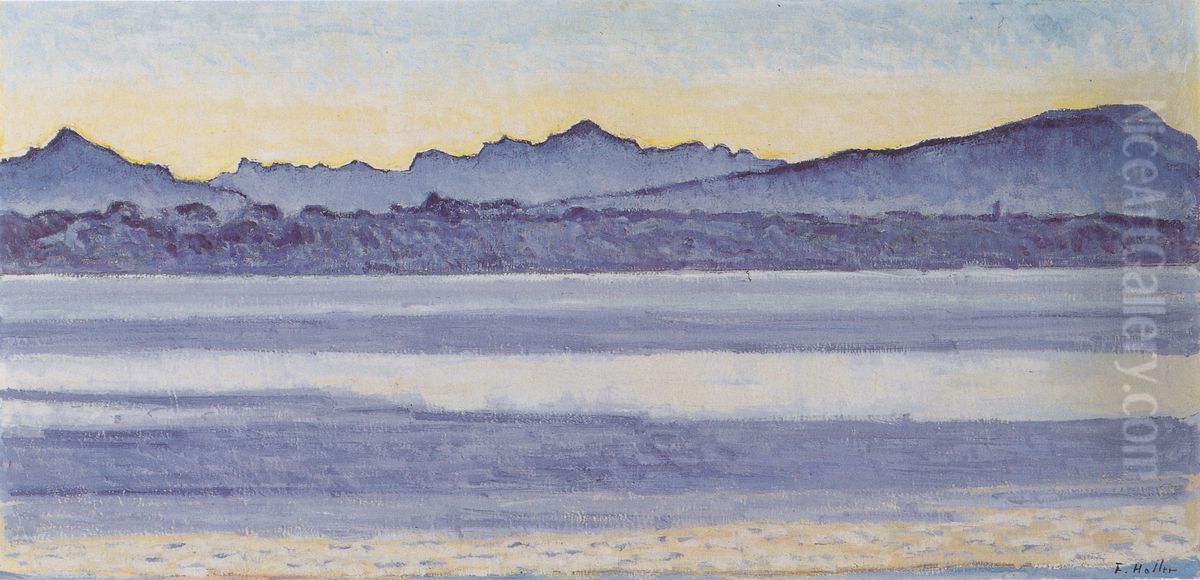 Genfersee mit Mont-Blanc bei Morgenlicht Oil Painting by Ferdinand Hodler