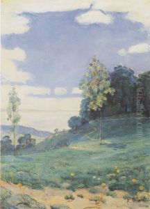 Landschaft mit zwei kleinen Baumen