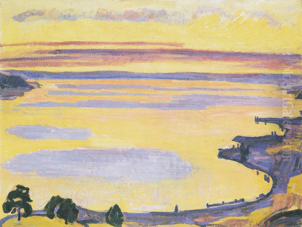 Sonnenuntergang am Genfersee von Caux aus Oil Painting by Ferdinand Hodler