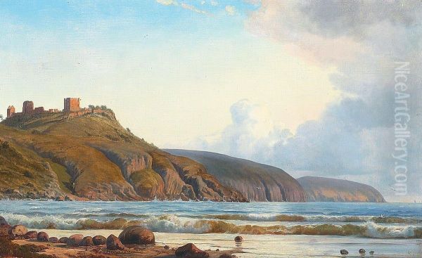 Bornholmsk kystparti med Hammershus. Oil Painting by Holger Drachmann