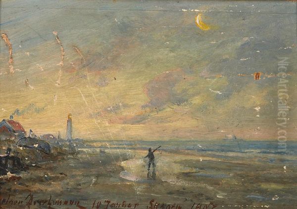 A person on the beach at Skagen. Oil Painting by Holger Drachmann
