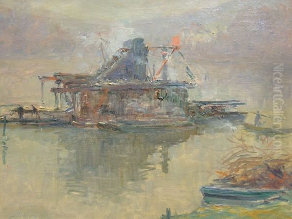 Dredger on the Seine near Rouen Oil Painting by Albert Lebourg
