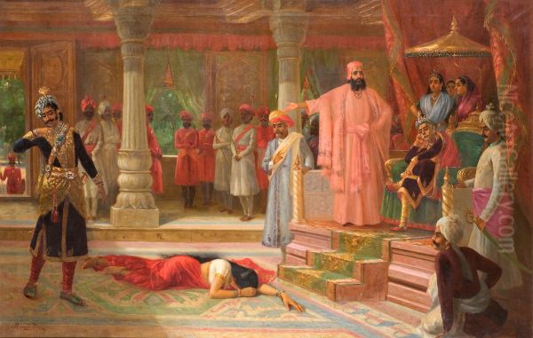 Droupathi in Virata's Palace Oil Painting by Raja Ravi Varma