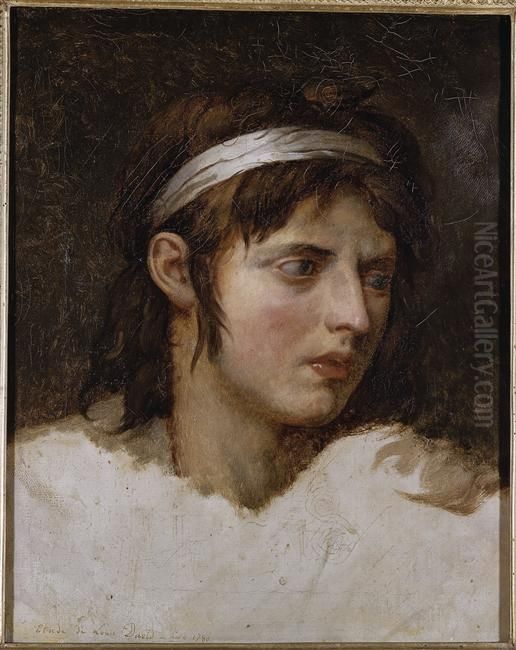 Tete de jeune homme au diademe Oil Painting by Jacques-Louis David Tete de jeune homme au diademe Oil Painting by Jacques-Louis David