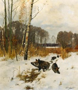 Wild boars in the snow