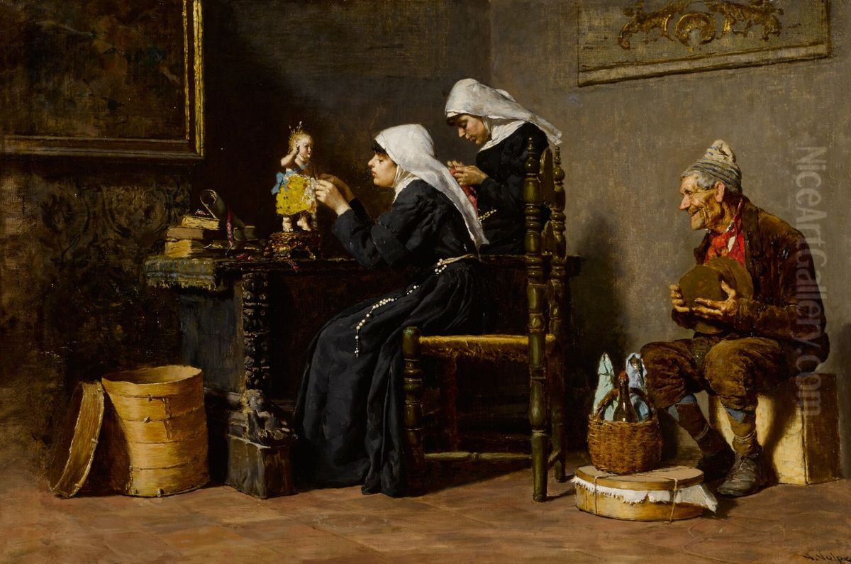 Dressing for the festival Oil Painting by Vincenzo Volpe