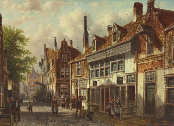 Drukke Straat Oil Painting by Johannes Franciscus Spohler
