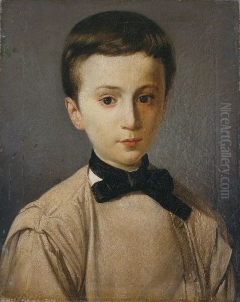 Portrait of his brother Ettore as a child Oil Painting by Silvestro Lega