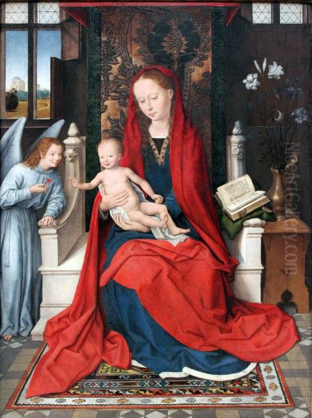 Enthroned Madonna and Child with Angel Oil Painting by Hans Memling