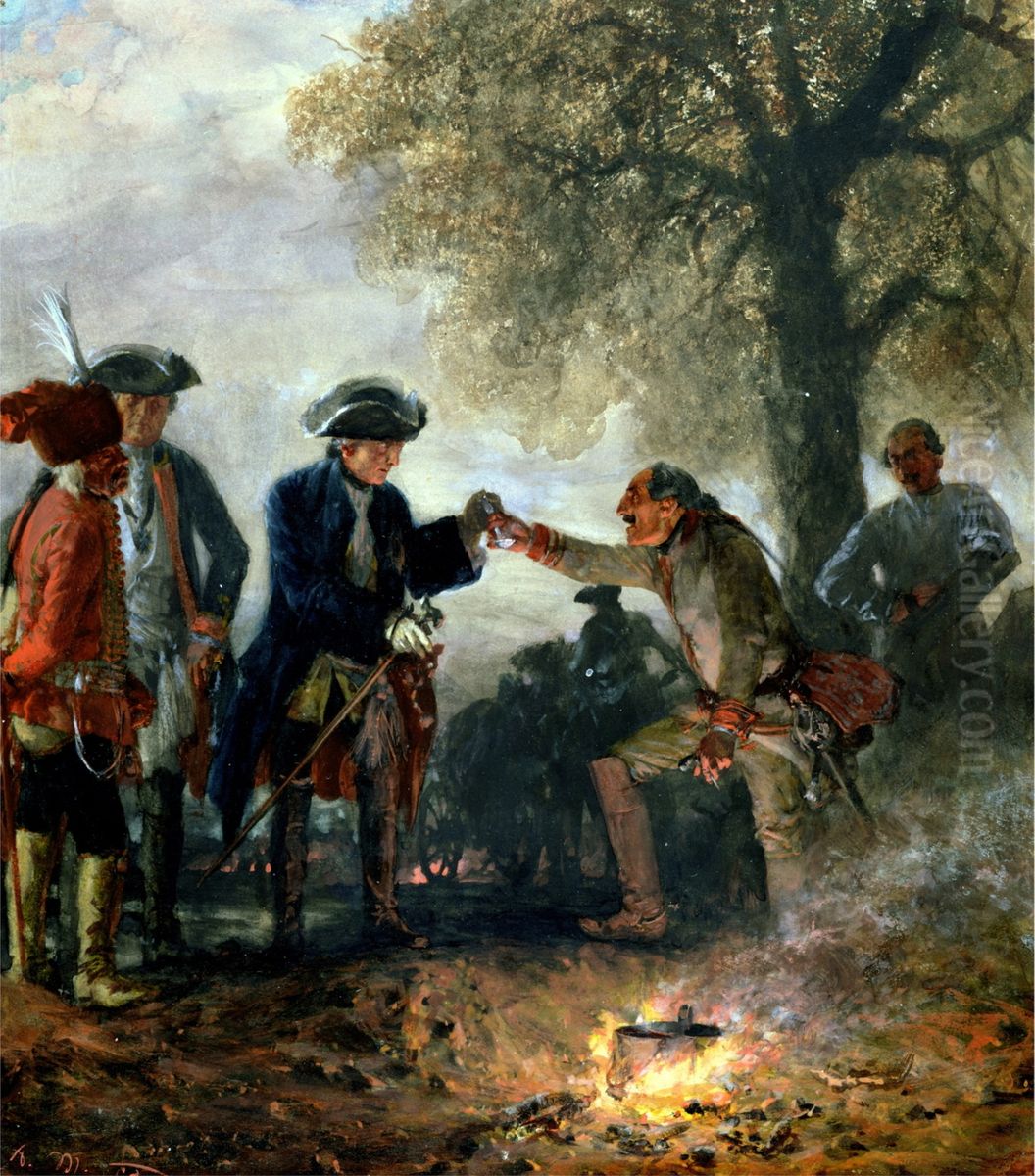 Frederick the Great with Zieten at the Camp Oil Painting by Adolph von Menzel