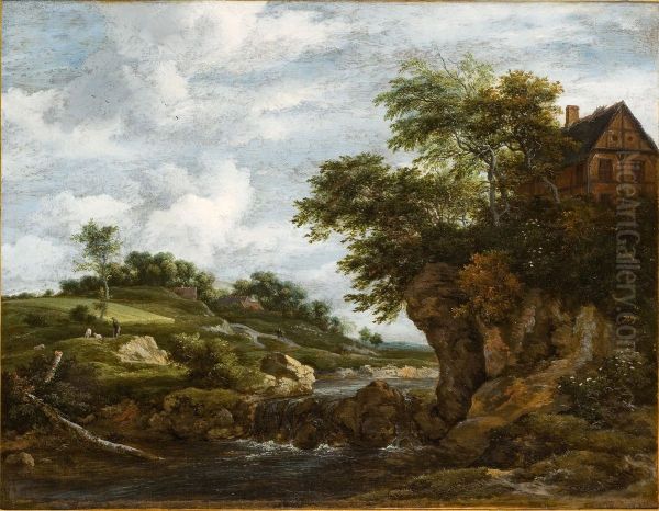 Landschap met waterval Oil Painting by Jacob Van Ruisdael