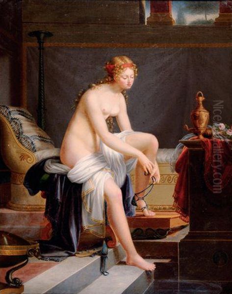Young Woman Coming Out of the Bath Oil Painting by Rosalie Caron