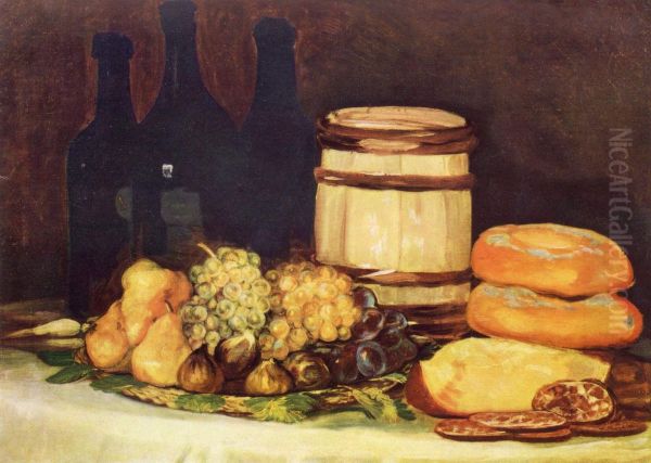 Still life with fruit, bottles, breads Oil Painting by Francisco Goya