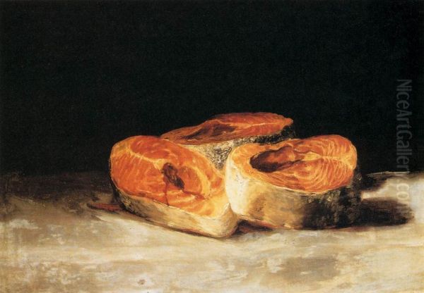 Still-Life Three Salmon Steaks Oil Painting by Francisco Goya