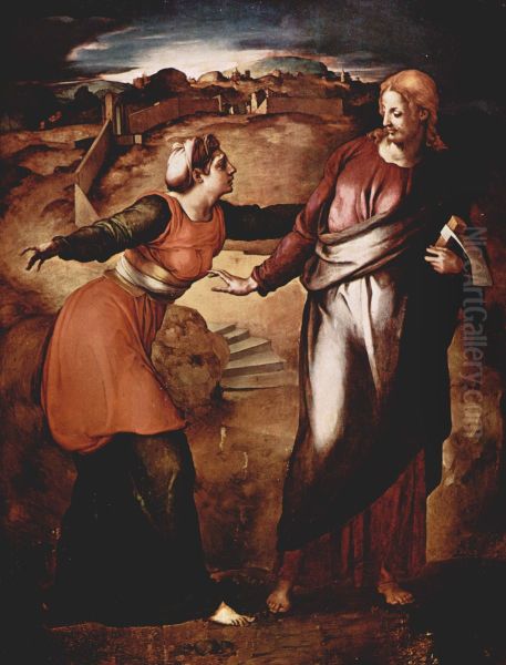 Noli me tangere. Dipinto diPontormo, successivo al 1531, basato su un disegno diMichelangelo Buonarroti. Viene conservato nellaCasa Buonarroti a Firenze. Oil Painting by Pontormo