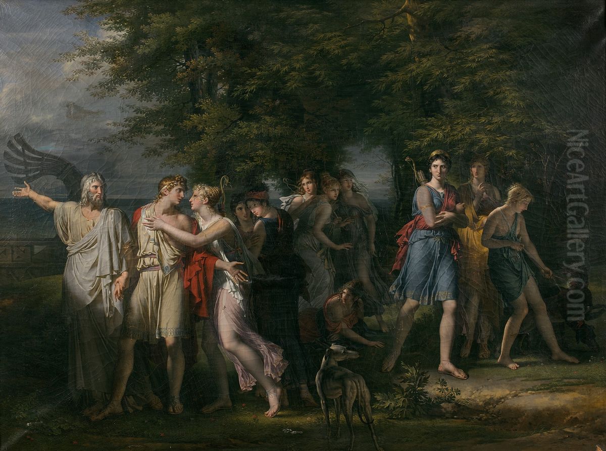Telemachus, Urged by Mentor, Leaving the Island of Calypso Oil Painting by Charles Meynier