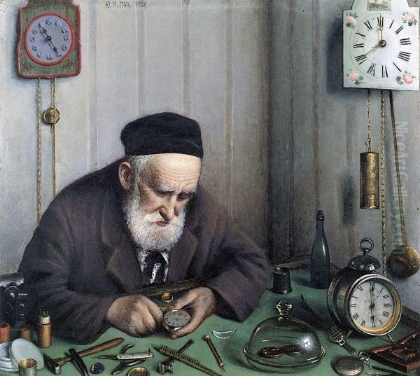 The Clockmaker Oil Painting by Yehuda Pen