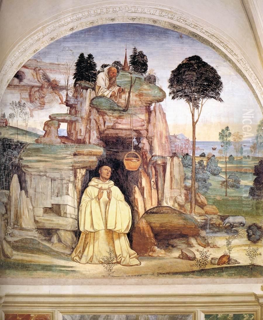 Sodoma - Life of St Benedict, Scene 5 - The Devil Destroys the Little Bell Oil Painting by Il Sodoma