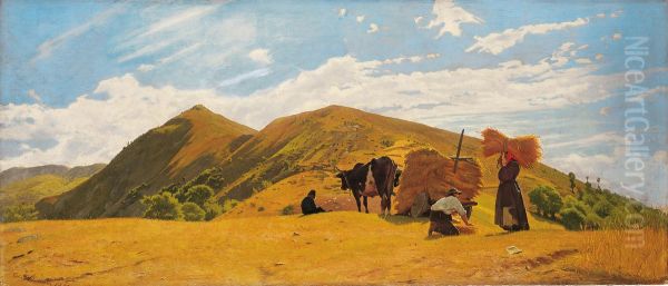Mietitura del grano nelle montagne di San Marcello Pistoiese, frazione di San Marcello Piteglio Oil Painting by Odoardo Borrani