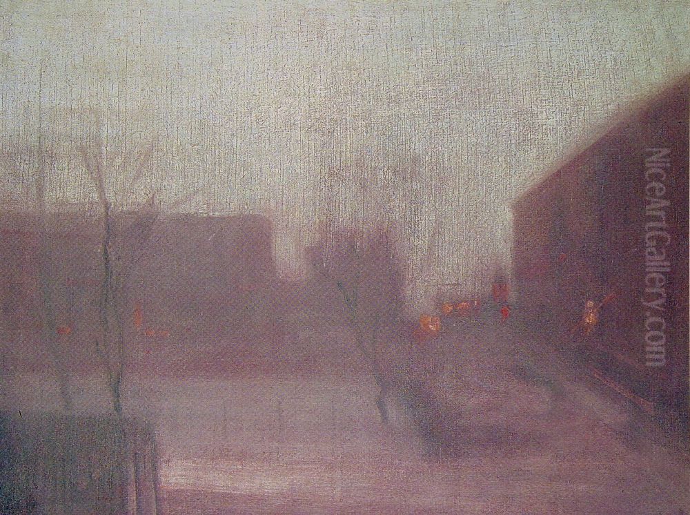 Nocturne Trafalgar Square Chelsea Snow Oil Painting by James McNeill Whistler