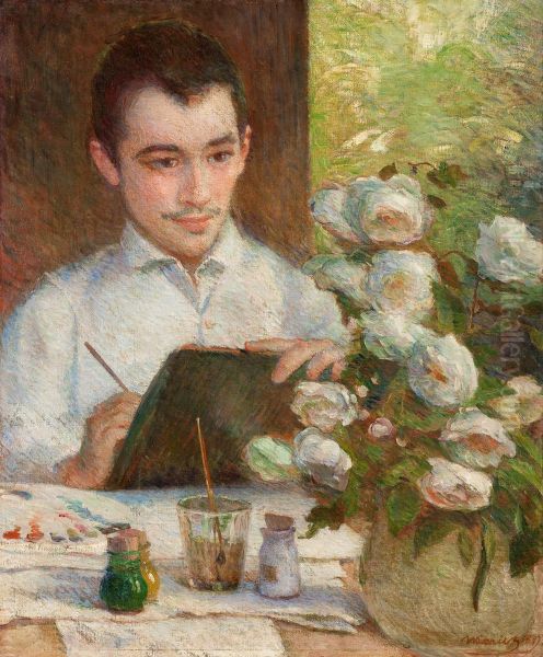 Pierre peignant des fleurs Oil Painting by unknown