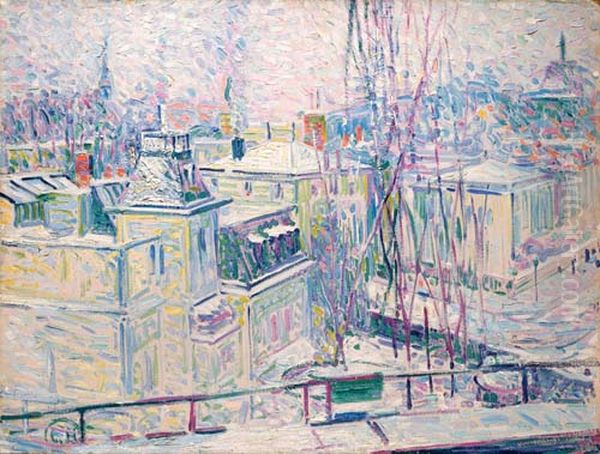 snow covered roofs Oil Painting by Curt Herrmann