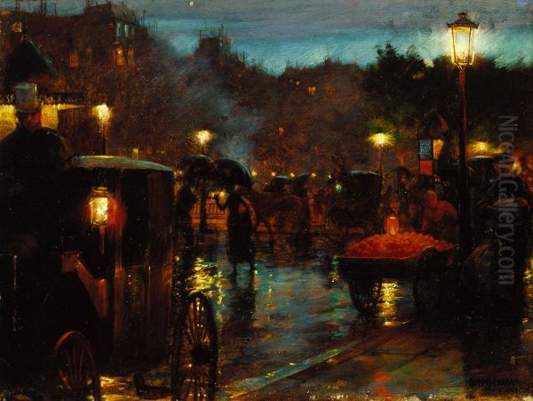 Paris at Night Oil Painting by Charles Curran