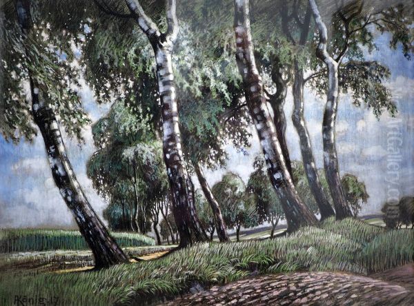 Birken am Feldrain Oil Painting by Albert Konig