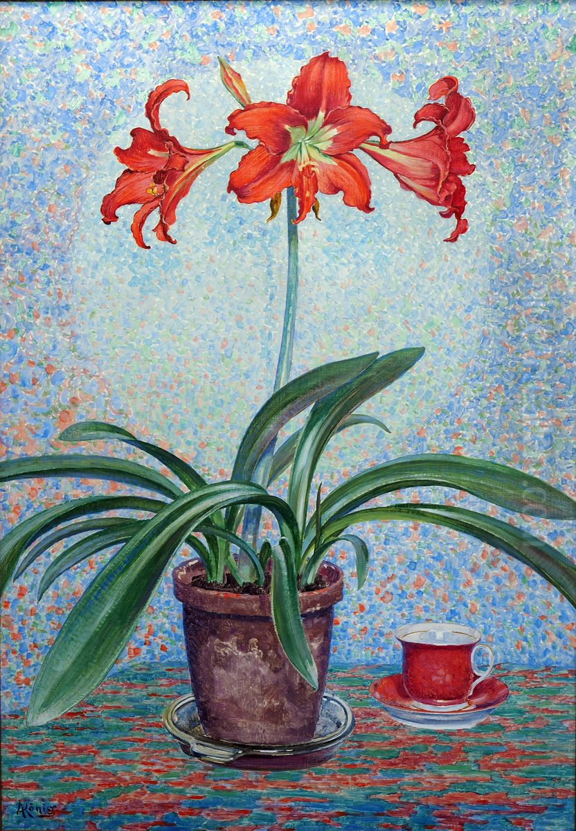Amaryllis mit roter Tasse Oil Painting by Albert Konig