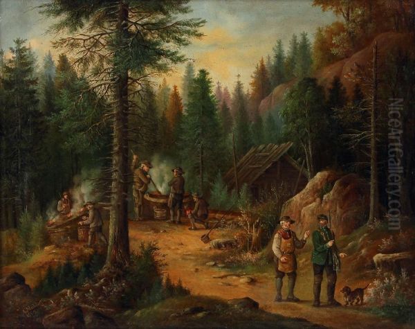 Kohler bei der Arbeit Oil Painting by Albert Ernst Muhlig