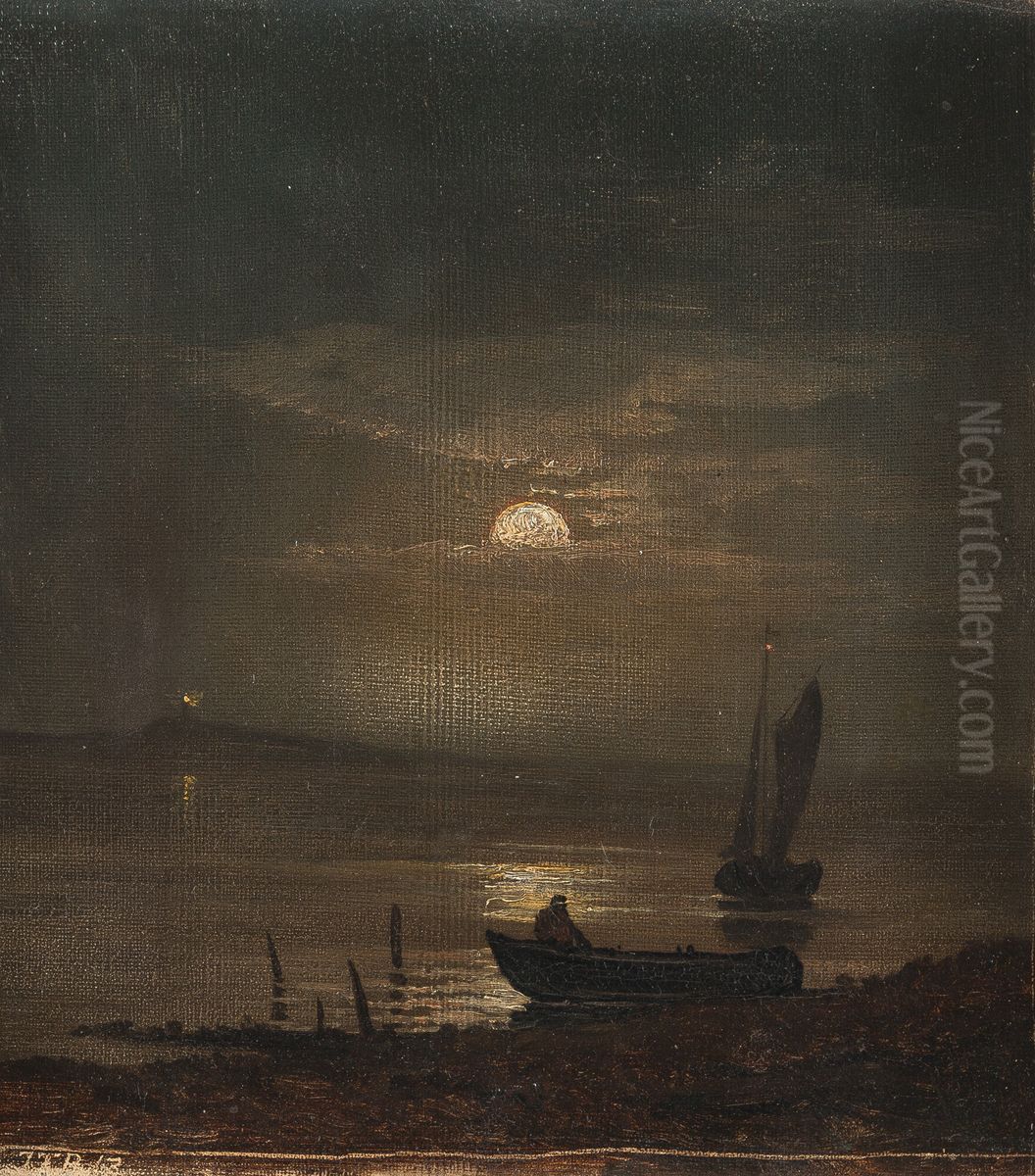 Full moon night at the Baltic Sea Oil Painting by Johann Friedrich Boeck