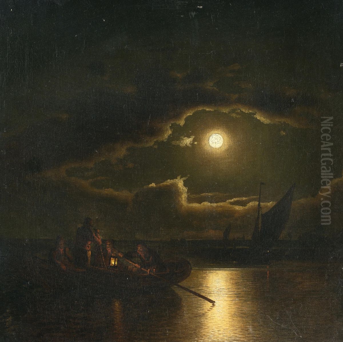 Seascape in the moonlight Oil Painting by Johann Friedrich Boeck