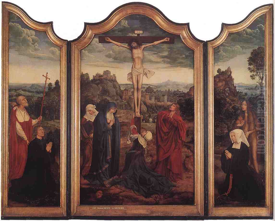 Christ on the Cross with Donors Oil Painting by Quinten Metsys