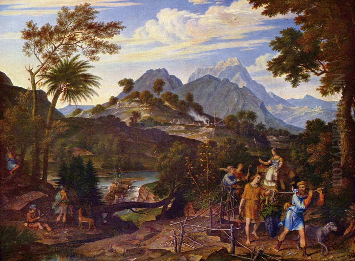 Landscape with messagers from the promised land Oil Painting by Joseph Anton Koch