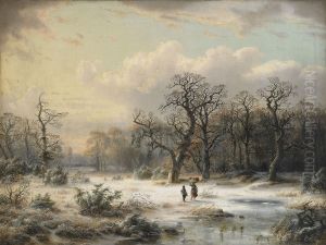 Winter landscape with mother and child