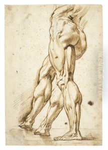 An ecorche study of the legs of a male nude, with a study of the right leg (recto)