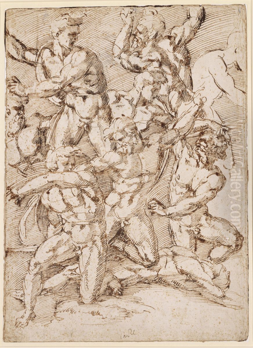 Battle scene with naked figures Oil Painting by Baccio Bandinelli