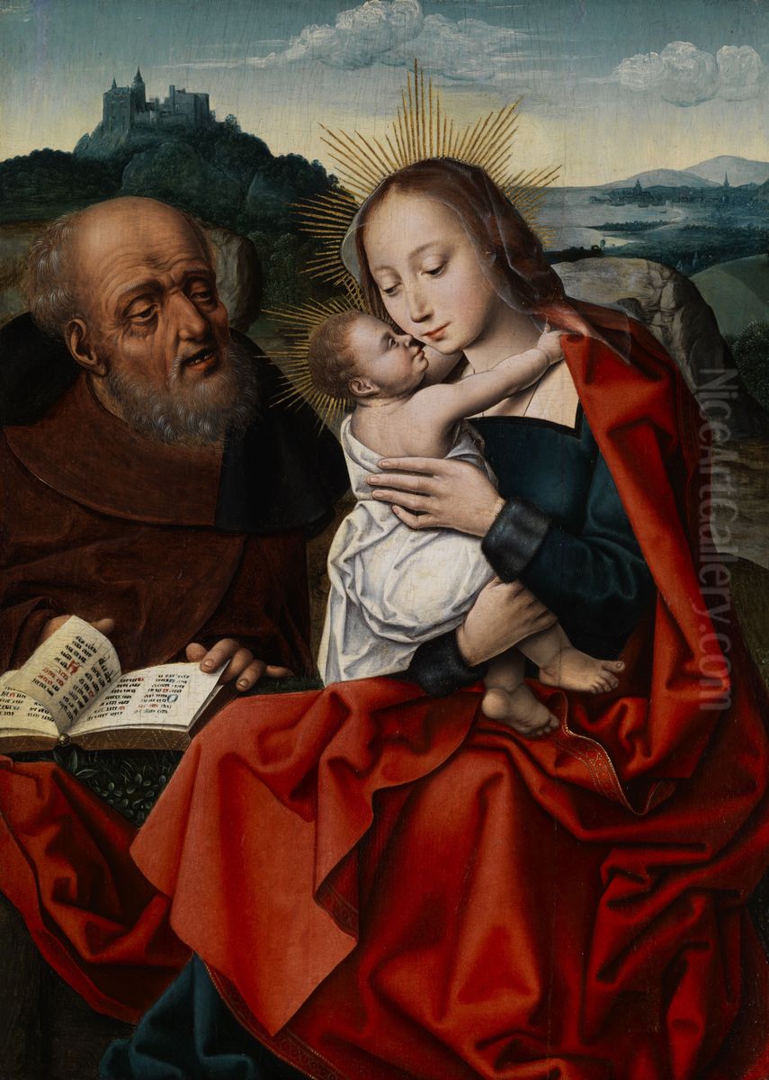 Holy Family before a extensive landscape Oil Painting by Master of the Mansi Magdalen