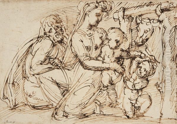 The Holy Family with Saint John the Baptist Oil Painting by Baccio Bandinelli