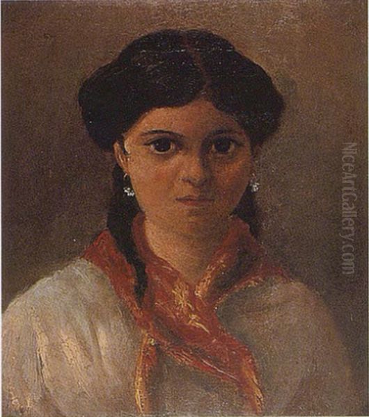 Portrait of a young girl, Gailpan Oil Painting by Camille Pissarro