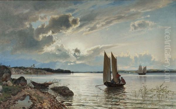 Evening Ambiance, Fishermen Oil Painting by Hjalmar Munsterhjelm