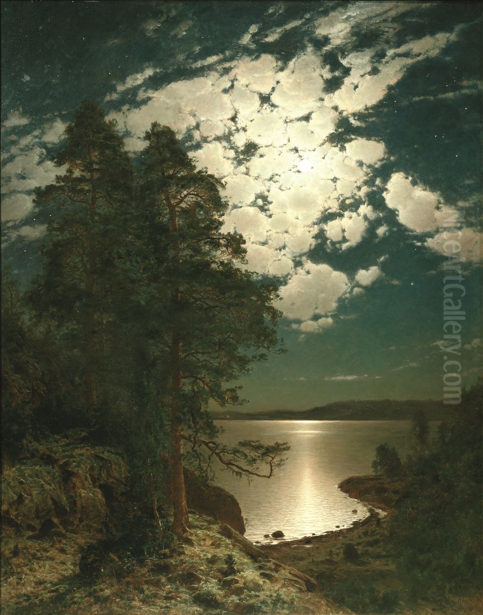 Moonlit Night Oil Painting by Hjalmar Munsterhjelm