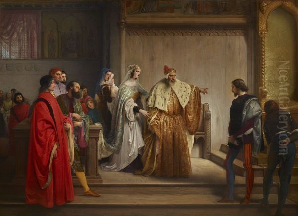 Doge Marino Falier accusing Michele Steno of responsibility for the inscription insulting him and the Dogaressa Oil Painting by Francesco Hayez