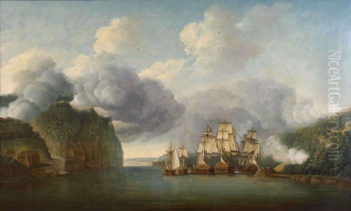 Forcing a passage of the Hudson River, 9 October 1776 Oil Painting by Thomas Mitchell
