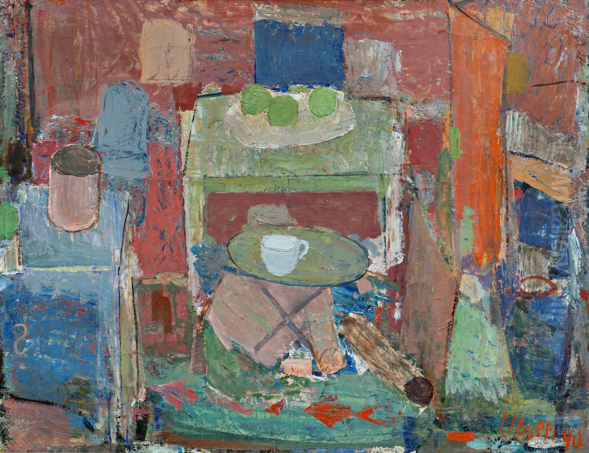 Still life on a red background Oil Painting by Immanuel Ibsen