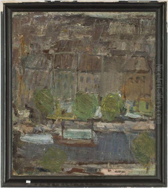 City canal with boats Oil Painting by Immanuel Ibsen