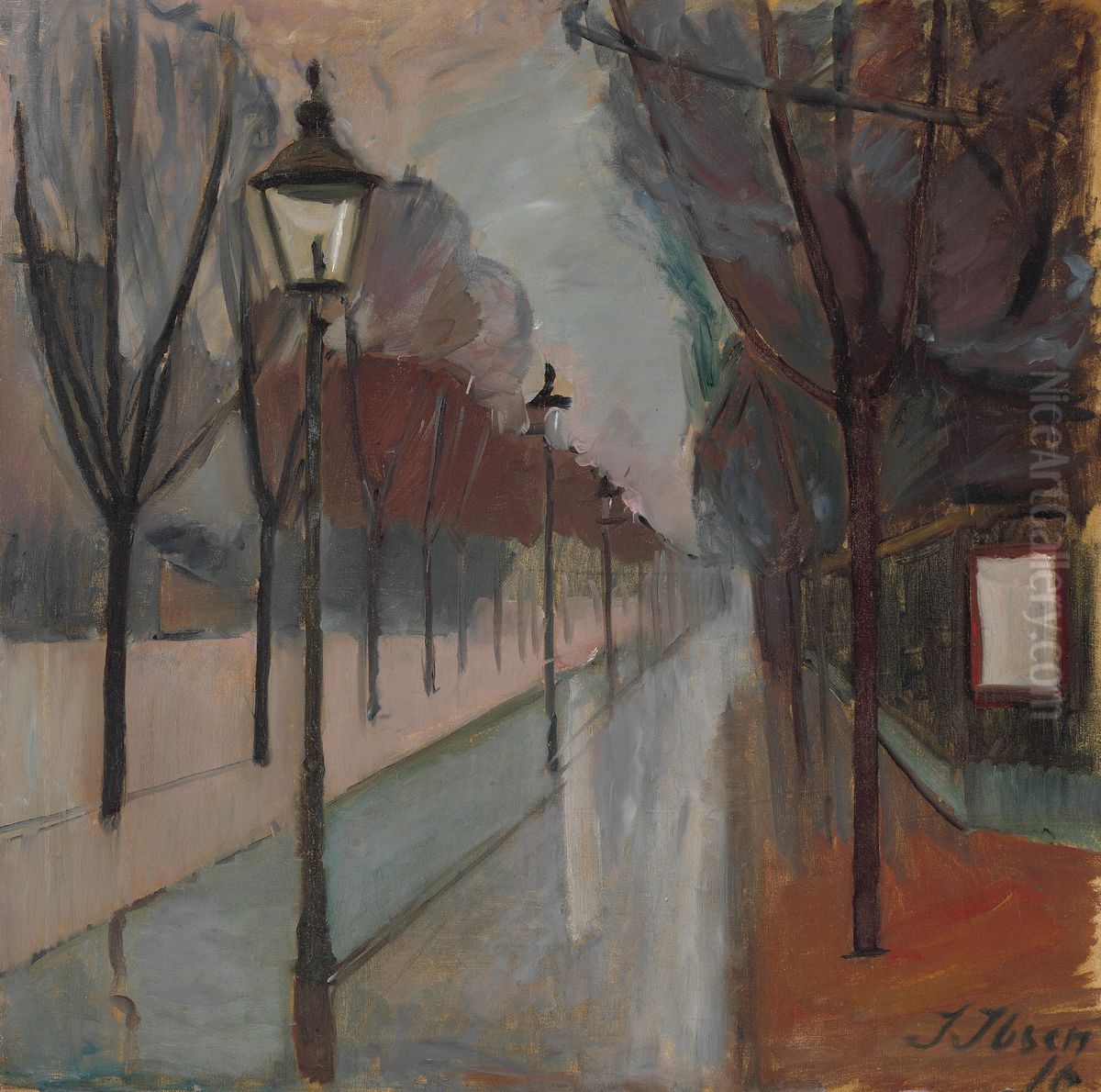 Street scenery, Frederiksberg Alle Oil Painting by Immanuel Ibsen